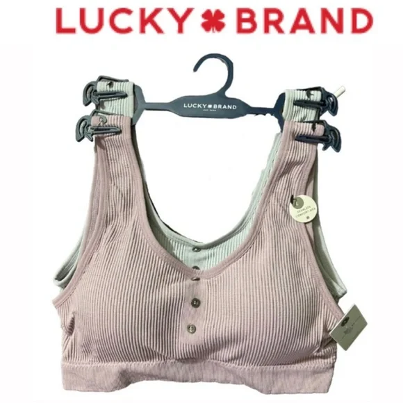 Lucky Brand Ribbed Bralette Set - Pink and Gray - Picture 1 of 7